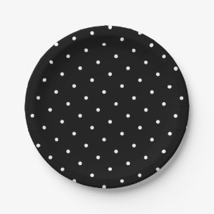 Assiettes En Carton Blanc Chic à pois noirs