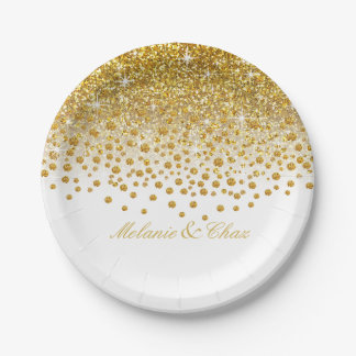 Assiettes En Carton Blanc d'or de la douche | de confettis de parties