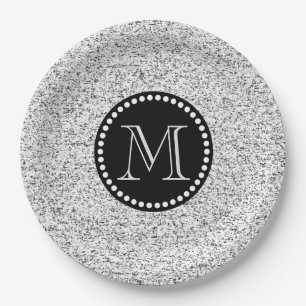 Assiettes En Carton Blanc doux avec points noirs Monogramme