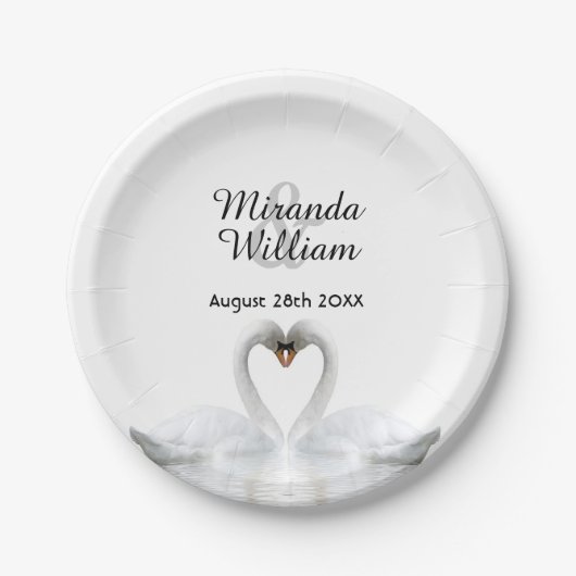 Assiettes En Carton Blanc élégant cygnes en amour mariage (Devant)
