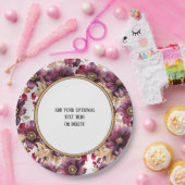 Assiettes En Carton Blanc Elegant Or Bourgogne Flore bordure (Fête)