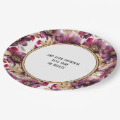 Assiettes En Carton Blanc Elegant Or Bourgogne Flore bordure (Angle)