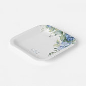 Assiettes En Carton Blanc Floral Blue Hydrangea Initiales Mariage (Angulaire)