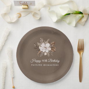 Assiettes En Carton Blanc Floral Neutre Automne 90e anniversaire