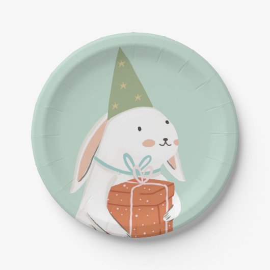 Assiettes En Carton Blanc mignonne lapin Anniversaire (Devant)