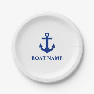 Assiettes En Carton Blanc nautique d'Ancre de nom de bateau