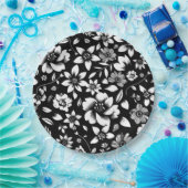 Assiettes En Carton Blanc noir Feuilles floraux modernes soufflant (Fête)