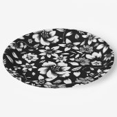 Assiettes En Carton Blanc noir Feuilles floraux modernes soufflant (Angle)