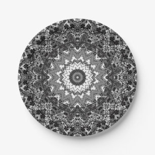Assiettes En Carton Blanc noir, open work, mandala