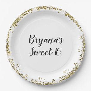 Assiettes En Carton Blanc Or Glitter Glam Edge Douce Fête Sur Mesure 1