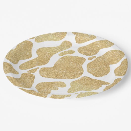 Assiettes En Carton Blanc Or simple Grandes Portes de vache Motif anim (Angle)