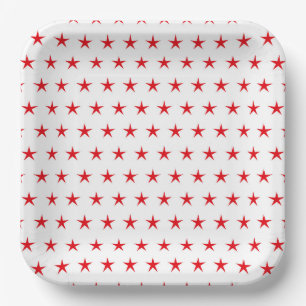 ASSIETTES EN CARTON BLANC PATRIOTIQUE AVEC ÉTOILES ROUGES