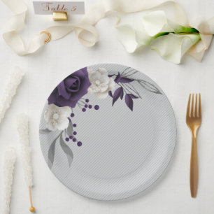 Assiettes En Carton blanc pourpre poussiéreux fleurs botaniques
