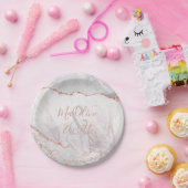 Assiettes En Carton Blanc & Rose Gold Agate Marbre Mariage Monogramme (Fête)