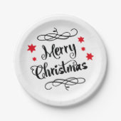 Assiettes En Carton Blanc rouge de typographie de Joyeux Noël (Devant)