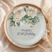 Assiettes En Carton Blanc Sage Vert Floral Or 80e anniversaire