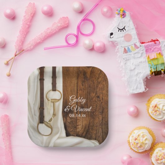 Assiettes En Carton Blanc Satin Cheval Bit Pays Mariage de l'Ouest (Fête)