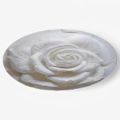 Assiettes En Carton Blanc sur blanc - Rose sculpté (Angle)