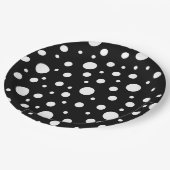 Assiettes En Carton Blanc sur le Motif de points Polka Noir (Angle)