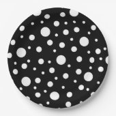 Assiettes En Carton Blanc sur le Motif de points Polka Noir (Devant)