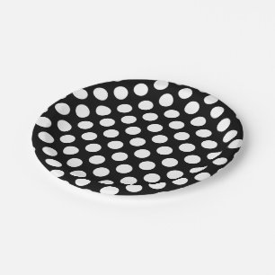 Assiettes En Carton Blanc sur Noir Grand Taille Pois