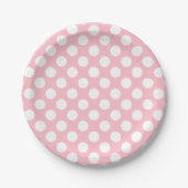 Assiettes En Carton Blanc sur rose grand format Pois (Devant)
