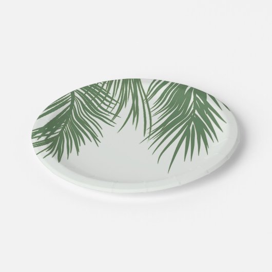 Assiettes En Carton Blanc Vert Élégant Palm Tropical Feuille Mariage (Angle)