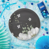 Assiettes En Carton blanc vert fleur feuilles noir (Fête)