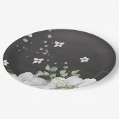 Assiettes En Carton blanc vert fleur feuilles noir (Angle)