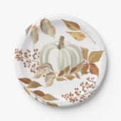 Assiettes En Carton Blancs Citrouille Automne part Thanksgiving (Devant)