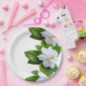 Assiettes En Carton Blancs fleurs de gardenia sur blanc (Fête)
