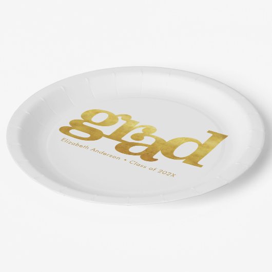 Assiettes En Carton Blancs graduation audacieuse feuille d'or typograp (Angle)