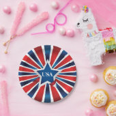 Assiettes En Carton Blancs rouges et bleus USA Monogrammes (Fête)