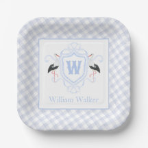 Blason de monogramme à carreaux cigogne bleu aquar