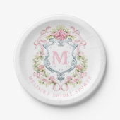 Assiettes En Carton Blason Floral Élégant Monogramme | Réception de Ma (Devant)