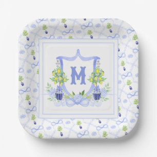 Assiettes En Carton Blason Monogramme d'Arbre de Citron à l'Aquarelle