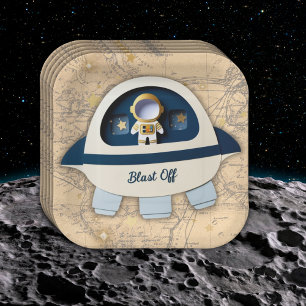 Assiettes En Carton Blast Off ! Baby shower d'astronautes Vintages
