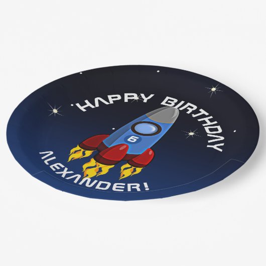 Assiettes En Carton Blast Off Rocket Ship Anniversaire (Angle)