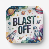 Assiettes En Carton Blast Off Space Boy Astronaut fête d'anniversaire (Recto)