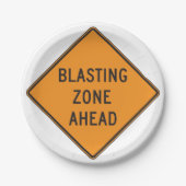 Assiettes En Carton Blasting Zone Ahead Warning Sign Safety (Devant)