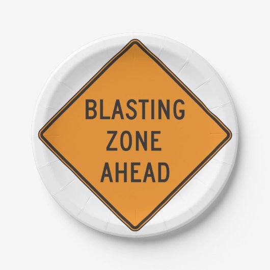 Assiettes En Carton Blasting Zone Ahead Warning Sign Safety (Devant)