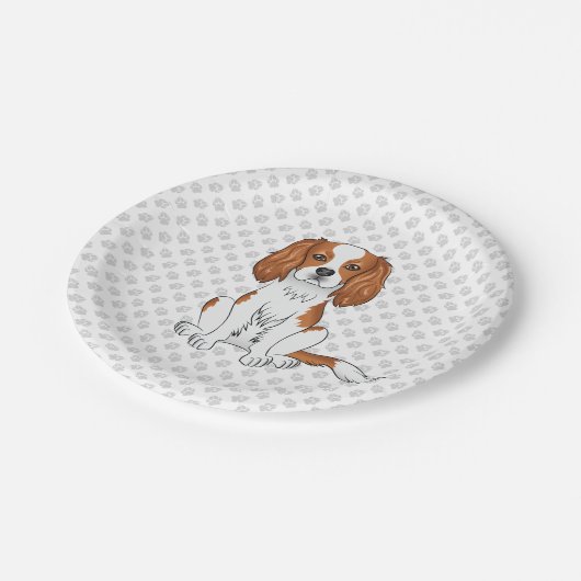 Assiettes En Carton Blenheim Cavalier King Charles Spaniel & Paws (Angle)