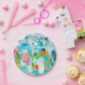 Assiettes En Carton Bleu Abstrait (Fête)