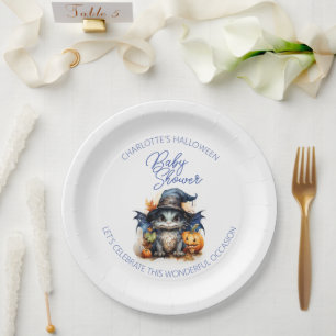 Assiettes En Carton Bleu Aquarelle Bébé Dragon Baby shower Halloween