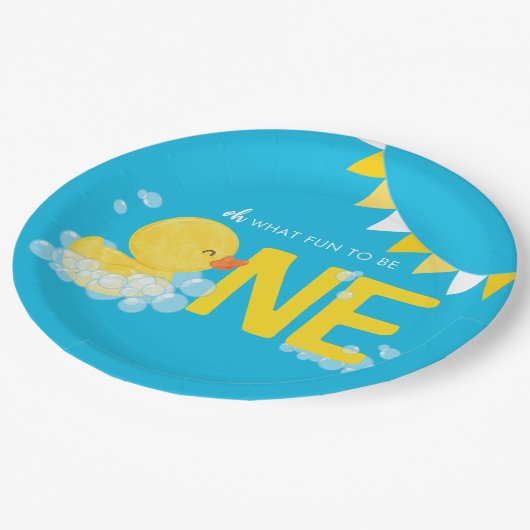 Assiettes En Carton Bleu Aquarelle Caoutchouc Un 1er anniversaire (Angle)