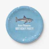 Assiettes En Carton Bleu Aquarelle Requin fête d'anniversaire (Devant)