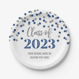 Assiettes En Carton Bleu Argent Confetti Graduation 2023 Plaques de pa