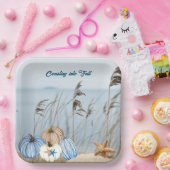 Assiettes En Carton Bleu automne côtier et Citrouilles blancs et Starf (Fête)