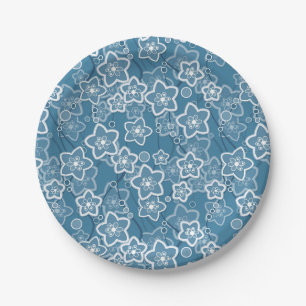 Assiettes En Carton bleu avec blanc, bleu, fleurs, floral, rustique, f