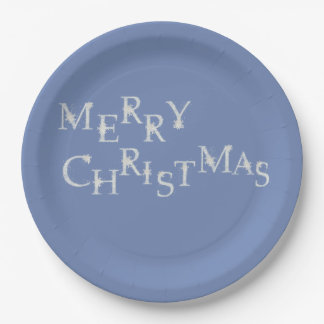 Assiettes En Carton Bleu avec le Joyeux Noël de flocon de neige